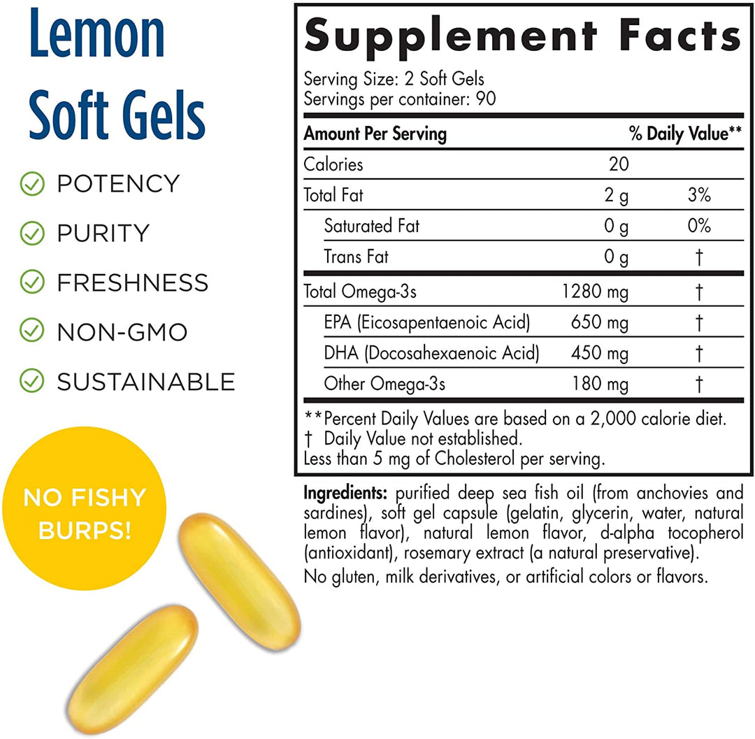 Nordic Naturals ProOmega, Lemon Flavor - 1280 mg Omega-3 - 180 Soft Gels